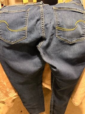 Classic Women's Blue Denim Jeans with Yellow Stitching